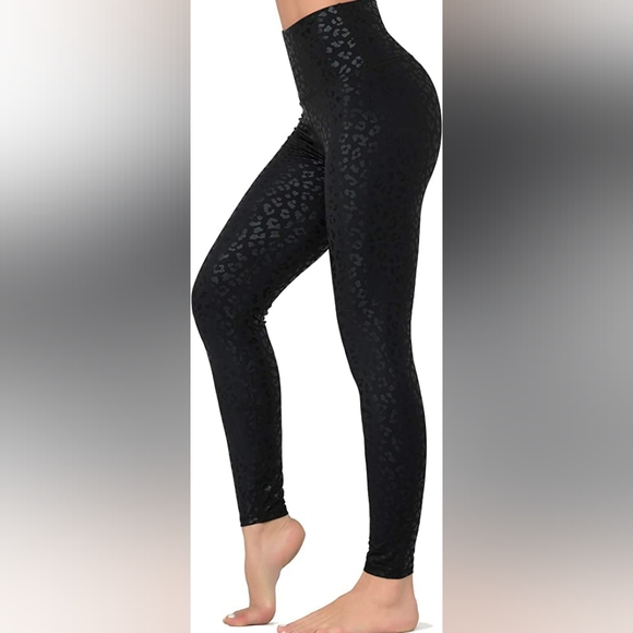 No brand Pants - Black Leopard Faux Leather Leggings